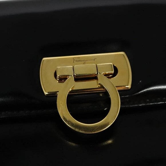 Salvatore Ferragamo Gancini Chain Bag Patent Leather Black Gold - Picture 10 of 15